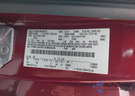 2018 Ford Escape Titanium из США, поврежденный, VIN 1FMCU9J97JUB02226